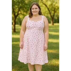 Women's VTG Retro 90s Pink Floral Dress Smocked Bodice - Los Angeles Gal Size-16